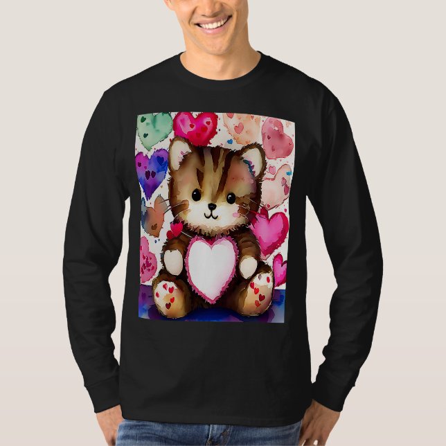 Valentine's Day Love Heart Cat Teddy Girlfriend Fi T-Shirt (Front)