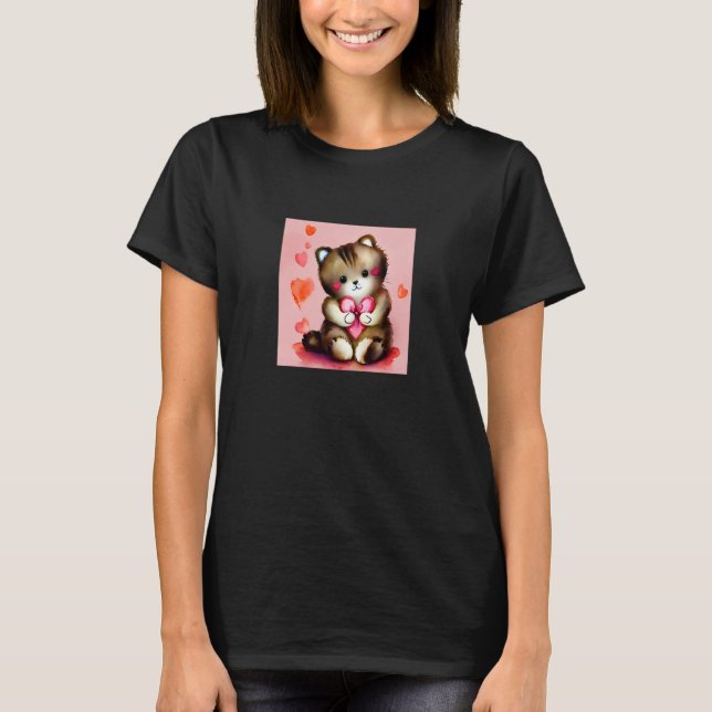 Valentine's Day Love Heart Cat Teddy Girlfriend Fi T-Shirt (Front)