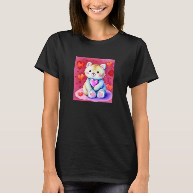 Valentine's Day Love Heart Cat Teddy Girlfriend Fi T-Shirt (Front)