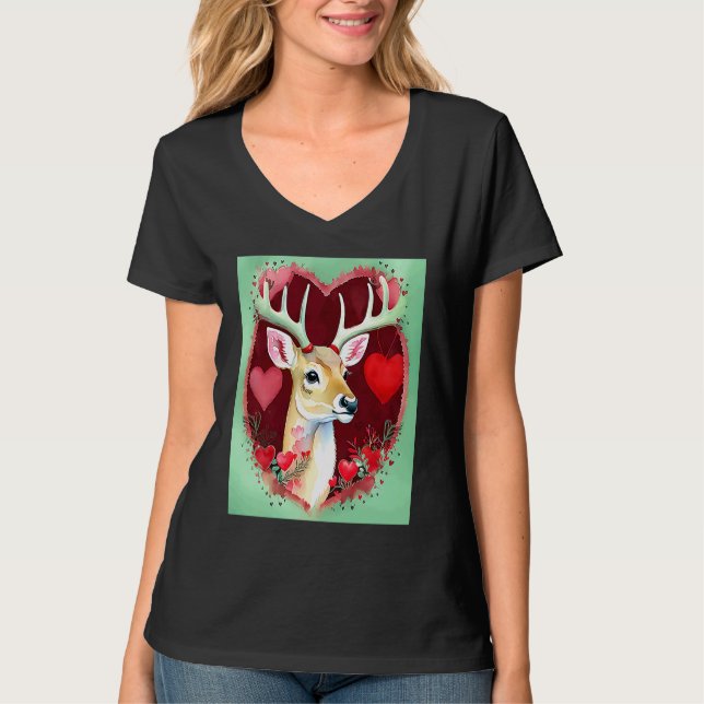 Valentine's Day Love Heart Cute Deer Girlfriend Fi T-Shirt (Front)
