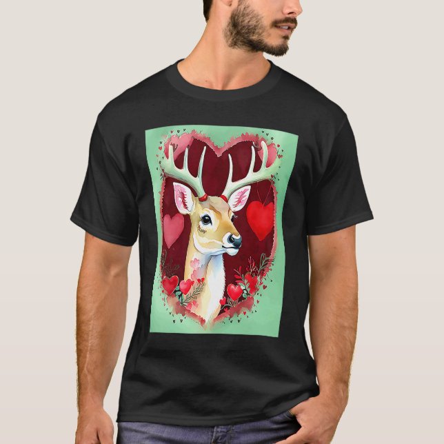 Valentine's Day Love Heart Cute Deer Girlfriend Fi T-Shirt (Front)