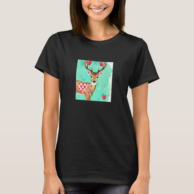 Valentine's Day Love Heart Cute Deer Girlfriend Fi T-Shirt (Front)