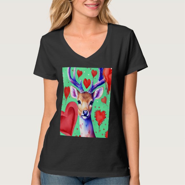 Valentine's Day Love Heart Cute Deer Girlfriend Fi T-Shirt (Front)