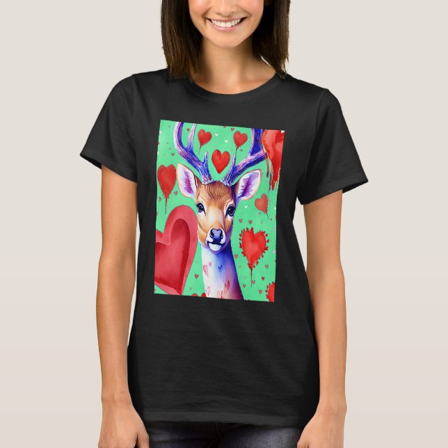 Valentine's Day Love Heart Cute Deer Girlfriend Fi T-Shirt (Front)