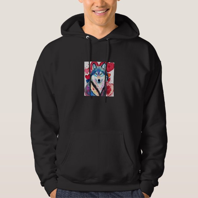 Valentine's Day Love Heart Cute Wolf Girlfriend Fi Hoodie (Front)