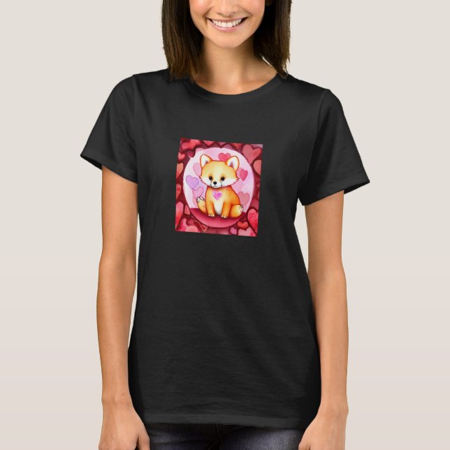 Valentine's Day Love Heart Fox Teddy Girlfriend Fi T-Shirt (Front)