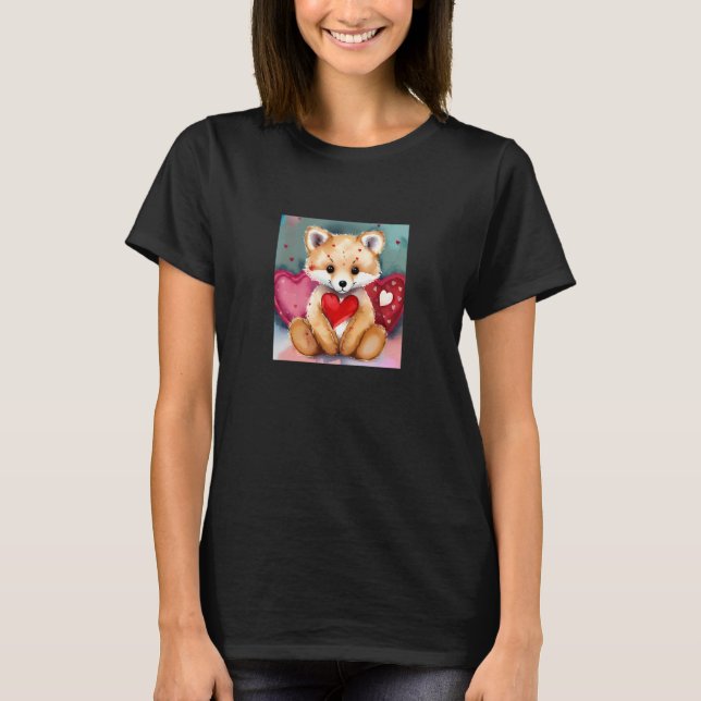 Valentine's Day Love Heart Fox Teddy Girlfriend Fi T-Shirt (Front)