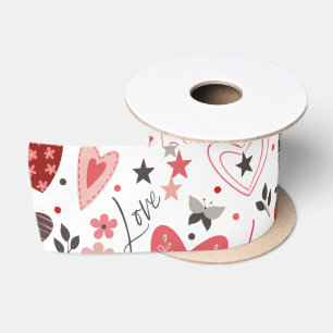 Valentines Day Love Heart Pink & Red Satin Ribbon