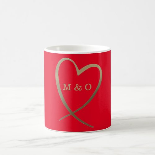 Valentines Day Love Heart Red Monogram Coffee Mug