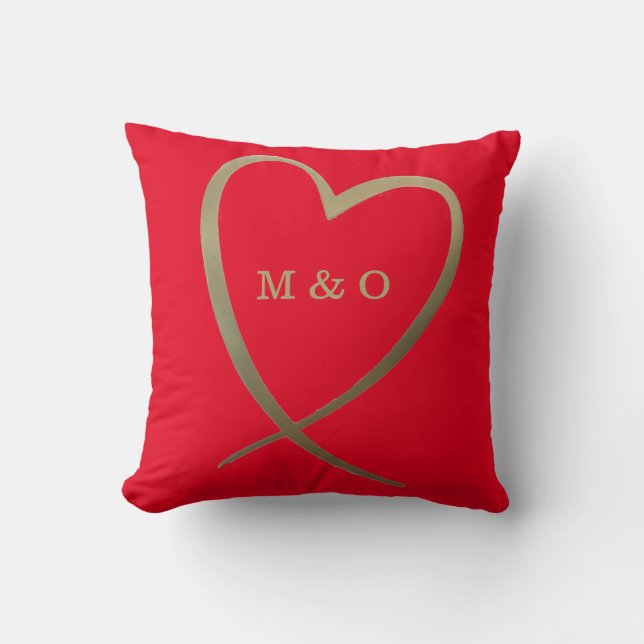 Valentines Day Love Heart Red Monogram Throw Pillow (Front)