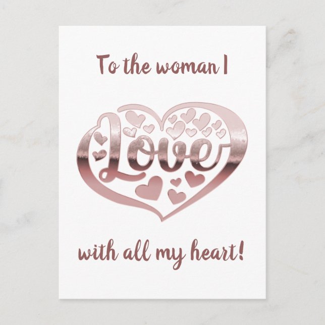 Valentine's day love heart rose gold white postcard (Front)