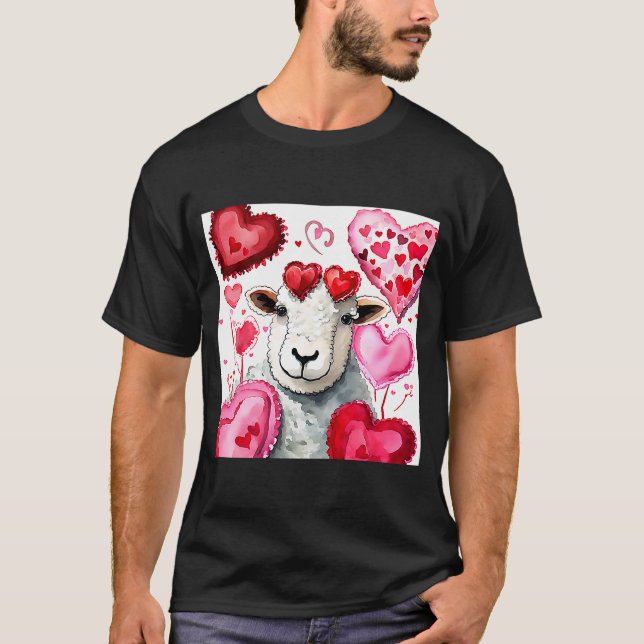 Valentine's Day Love Heart Sheep Girlfriend Fiancé T-Shirt (Front)