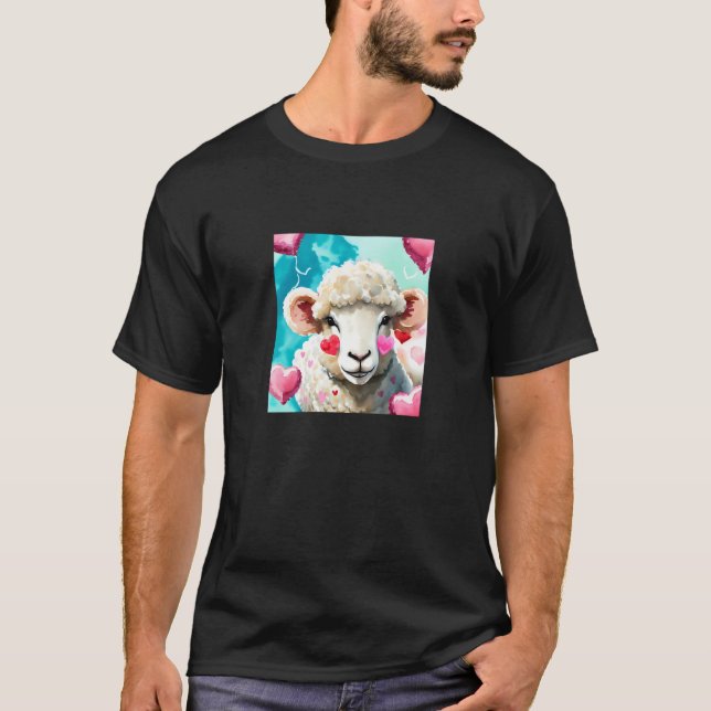Valentine's Day Love Heart Sheep Girlfriend Fiancé T-Shirt (Front)