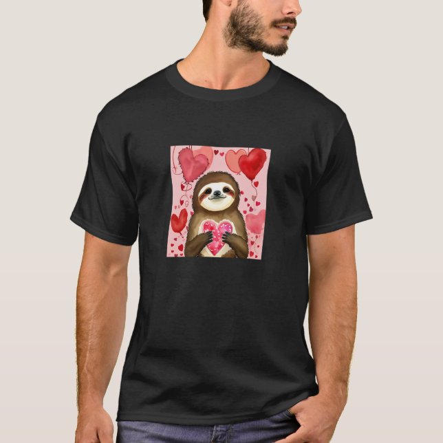 Valentine's Day Love Heart Sloth Girlfriend Fiancé T-Shirt (Front)
