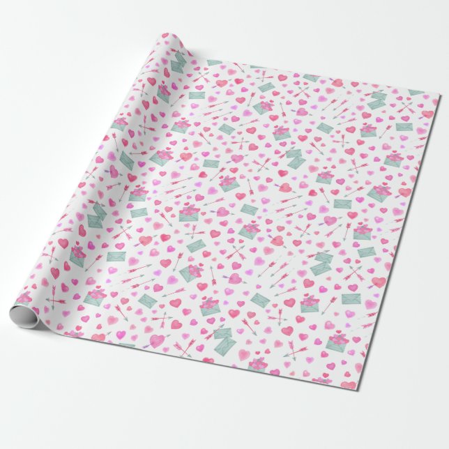 Valentine's Day Love Hearts Pattern Wrapping Paper (Unrolled)