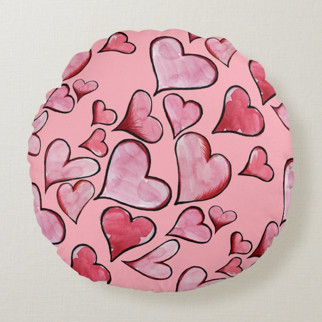 Valentine's Day Love hearts Round Pillow (Front)