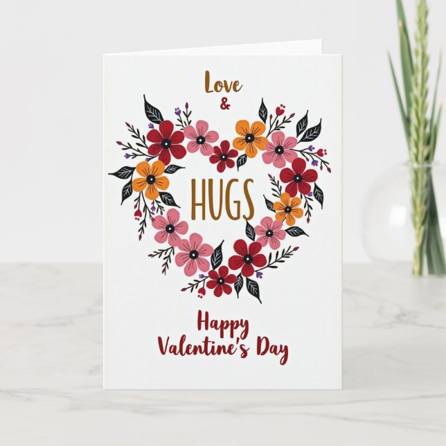 Valentines Day Love Hugs Heart Card (Front)