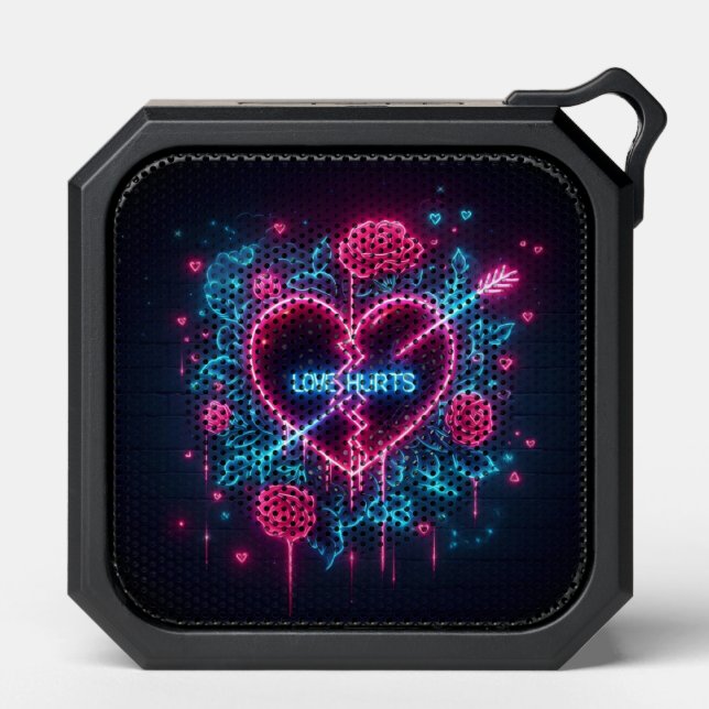 Valentine's Day Love Hurts Neon Heart Bluetooth Speaker (Front)