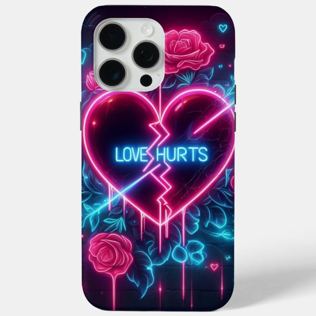 Valentine's Day Love Hurts Neon Heart Case-Mate iPhone Case (Back)