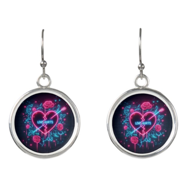 Valentine's Day Love Hurts Neon Heart Earrings (Front)