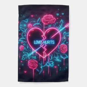 Valentine's Day Love Hurts Neon Heart Garden Flag