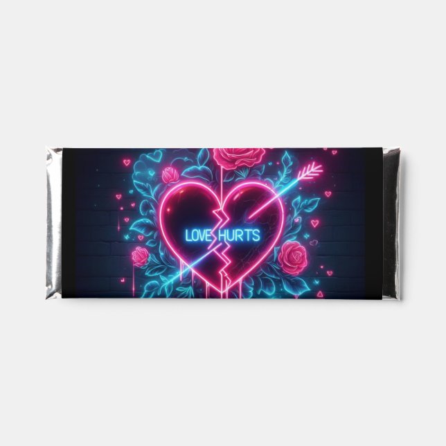 Valentine's Day Love Hurts Neon Heart Hershey Bar Favors (Front)
