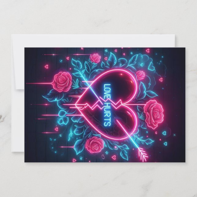 Valentine's Day Love Hurts Neon Heart Holiday Card (Front)