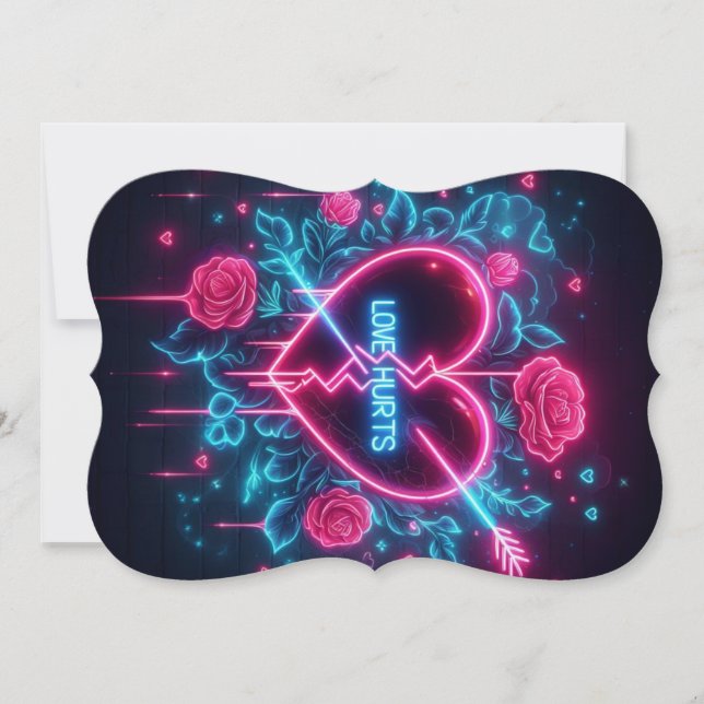 Valentine's Day Love Hurts Neon Heart Holiday Card (Front)