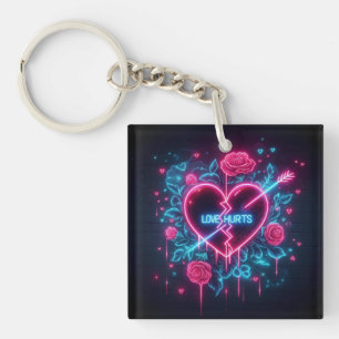 Valentine's Day Love Hurts Neon Heart Keychain