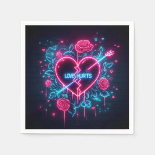 Valentine's Day Love Hurts Neon Heart Napkins