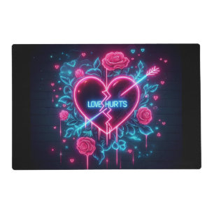 Valentine's Day Love Hurts Neon Heart Placemat