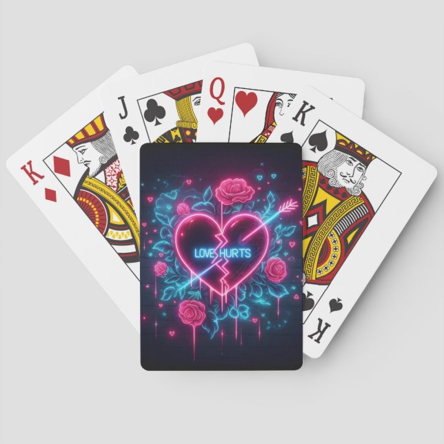 Valentine's Day Love Hurts Neon Heart Poker Cards (Back)