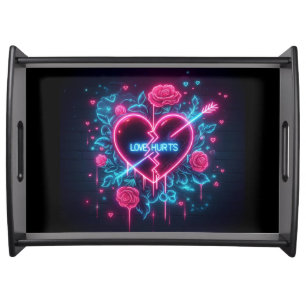 Valentine's Day Love Hurts Neon Heart Serving Tray