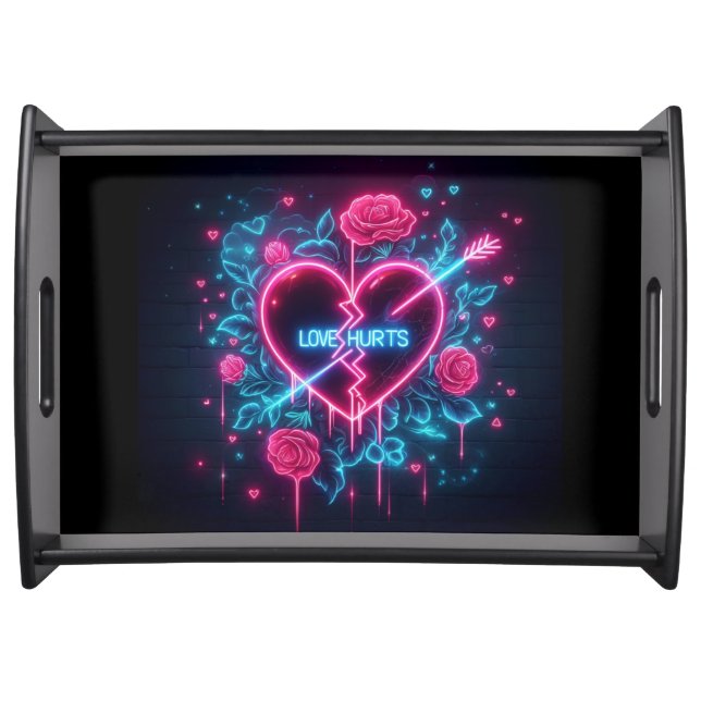 Valentine's Day Love Hurts Neon Heart Serving Tray (Front)