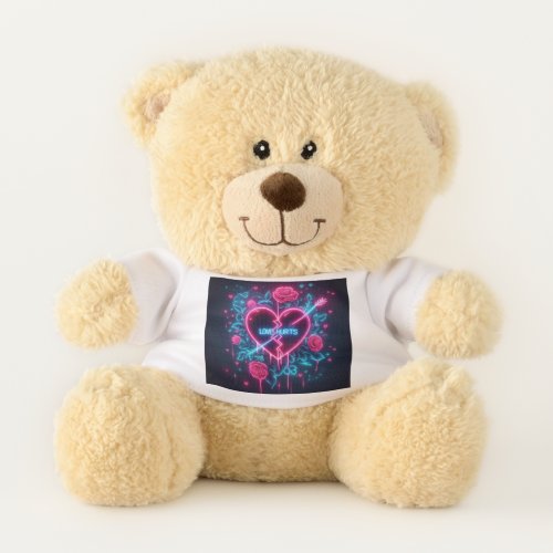 Valentines Day Love Hurts Neon Heart Teddy Bear
