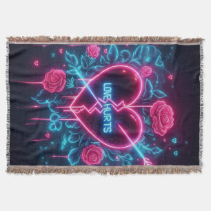 Valentine's Day Love Hurts Neon Heart Throw Blanket