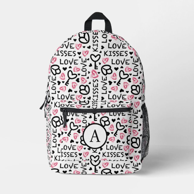Valentine's Day Love Kisses Red Hearts Pattern Printed Backpack (Front)