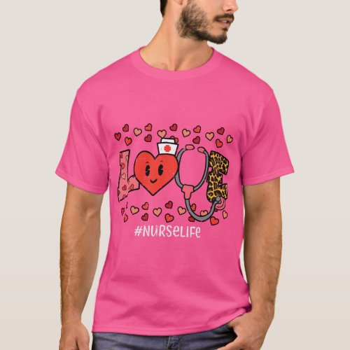 Valentines Day Love Nurse Life Leopard Nursing Scr T_Shirt