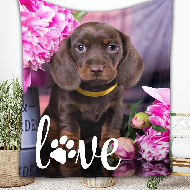 Valentines Day LOVE Personalized Pet Photo Dog  Fleece Blanket (Creator Uploaded)