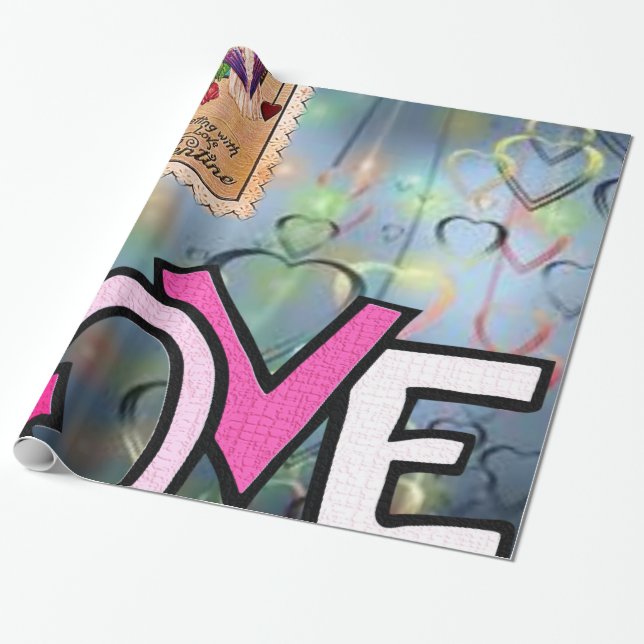 valentines day love pink gift wrapping paper (Unrolled)