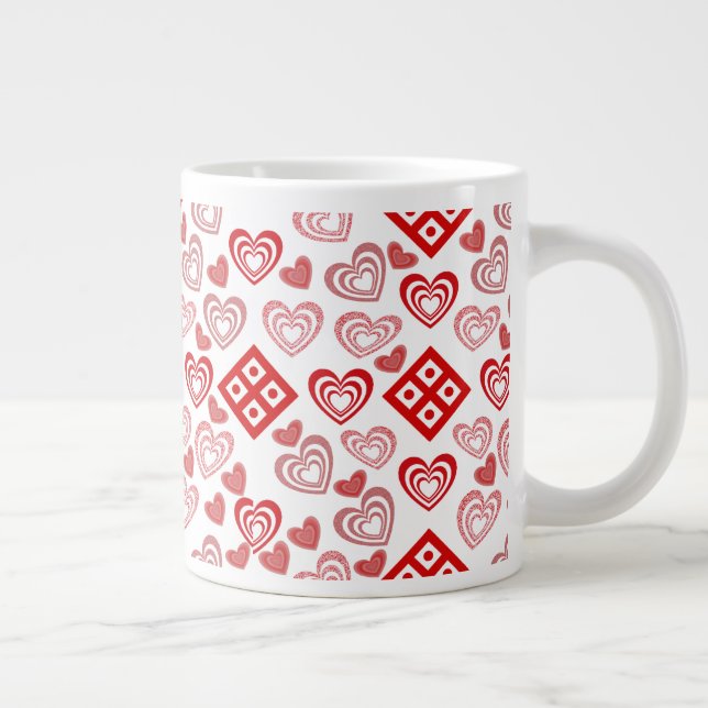 Valentine's Day Love Pink, Red and White Pattern Giant Coffee Mug (Right)