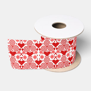 Valentine's Day Love Pink, Red and White Pattern Satin Ribbon