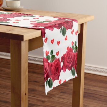 Valentine's Day Love Red Hearts And Roses  Short Table Runner by Susang6 at Zazzle