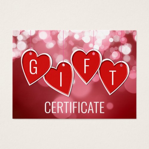 Valentines Day Love Red Hearts Gift Certificate