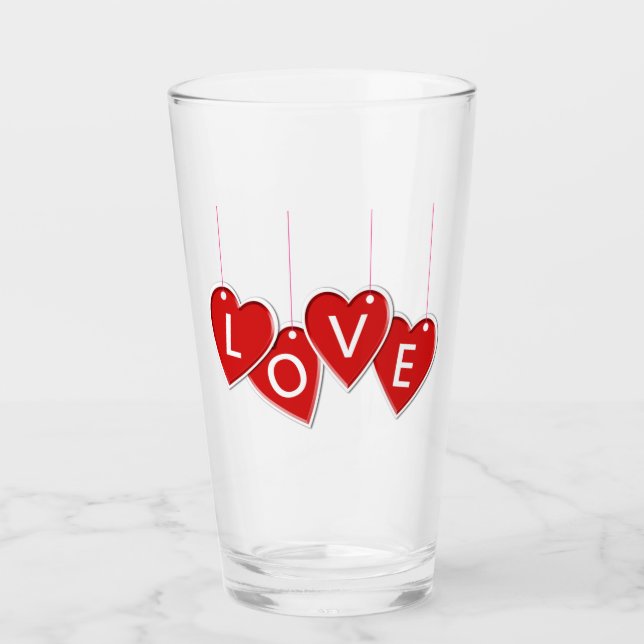 Valentine's Day Love Red Hearts Glass (Front)