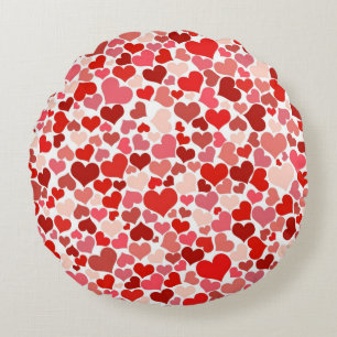 Valentines Day Love Red Hearts Round Pillow