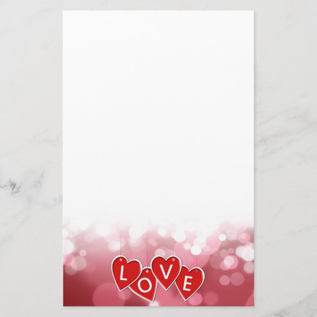Valentine's Day Love Red Hearts Stationery (Front)