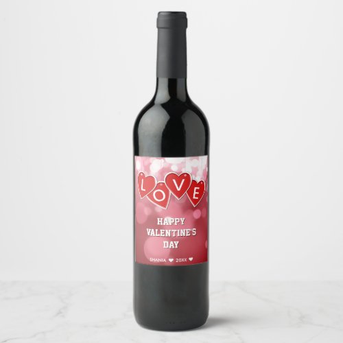 Valentines Day Love Red Hearts Wine Label