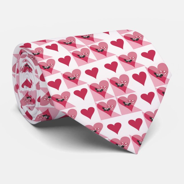 Valentine's Day Love Red White Pink Pattern Neck Tie (Rolled)