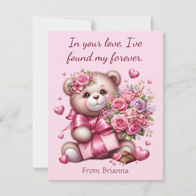 Valentines Day Love Rose Bear Holiday Card (Front)